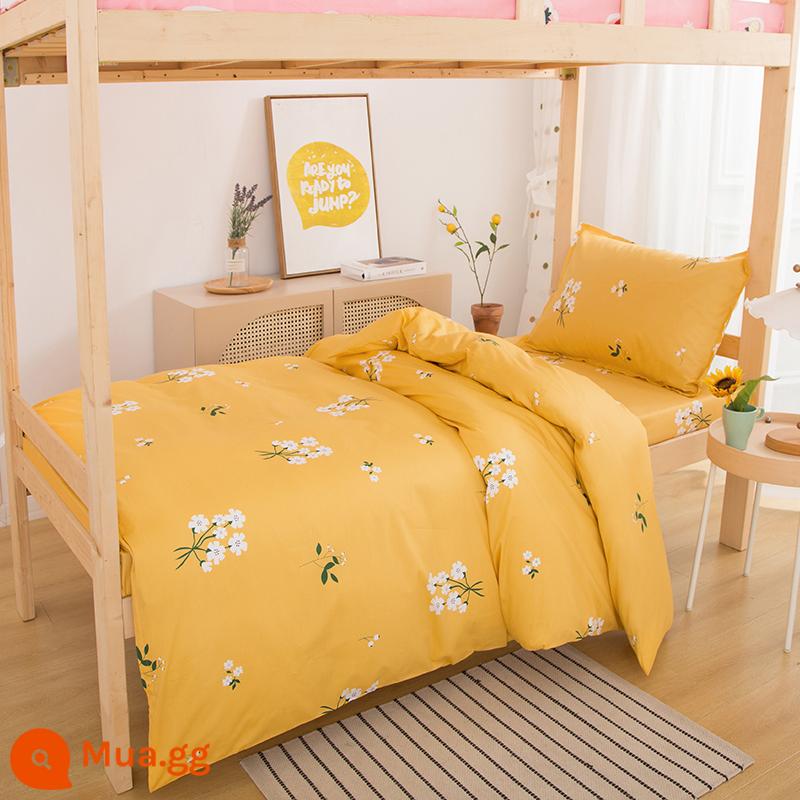 Ký túc xá giường đơn cotton nguyên chất 3 mảnh 100 ga trải giường cotton vỏ chăn 4 mảnh bộ ins gió chăn ga gối - Hoa nở trên Moshang