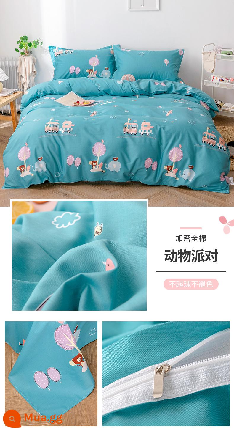 Ins gió bộ bốn món cotton nguyên chất 100 bộ đồ giường cotton mùa xuân và mùa hè ga trải giường được trang bị tấm vỏ chăn bộ 4 bộ ba món - Bữa tiệc động vật (bông mã hóa)