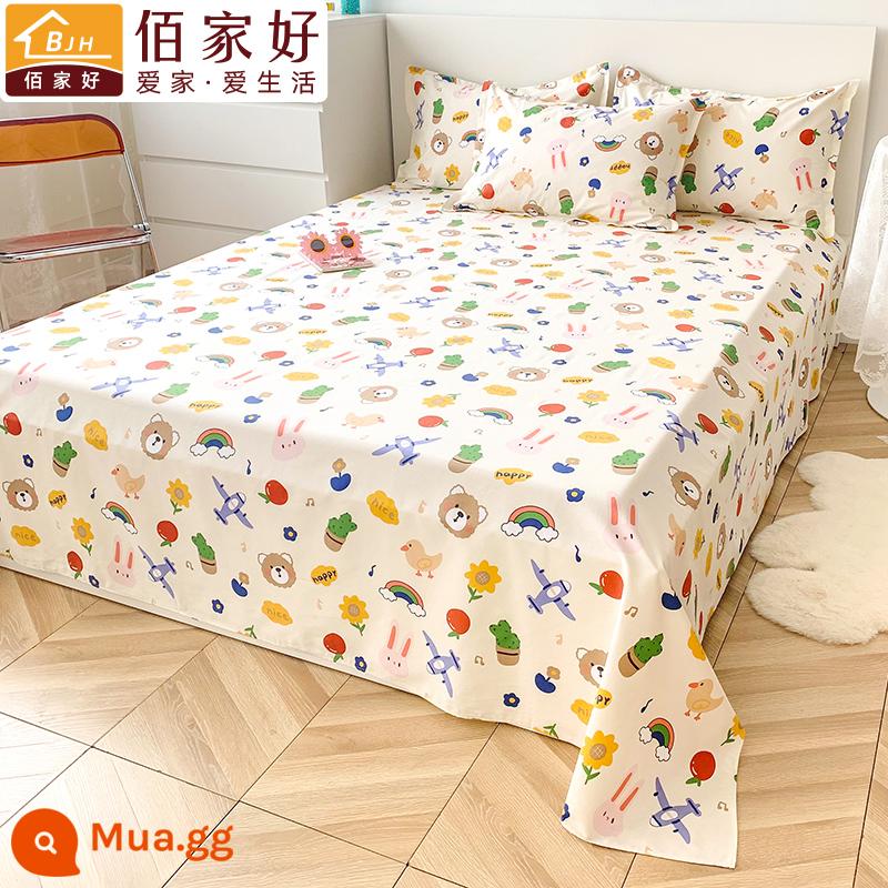 100 tấm cotton đơn mảnh đôi 1,5m tấm cotton lưới chăn màu đỏ vỏ gối đơn 2 bộ ba mảnh 1.2 đơn - Gấu dễ thương (vải dày)