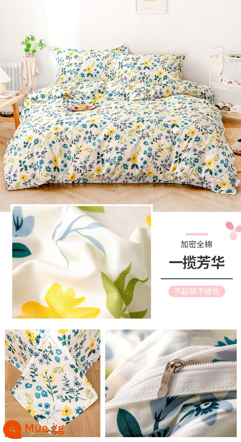 Ins gió bộ bốn món cotton nguyên chất 100 bộ đồ giường cotton mùa xuân và mùa hè ga trải giường được trang bị tấm vỏ chăn bộ 4 bộ ba món - Một gói vẻ đẹp (bông mã hóa)