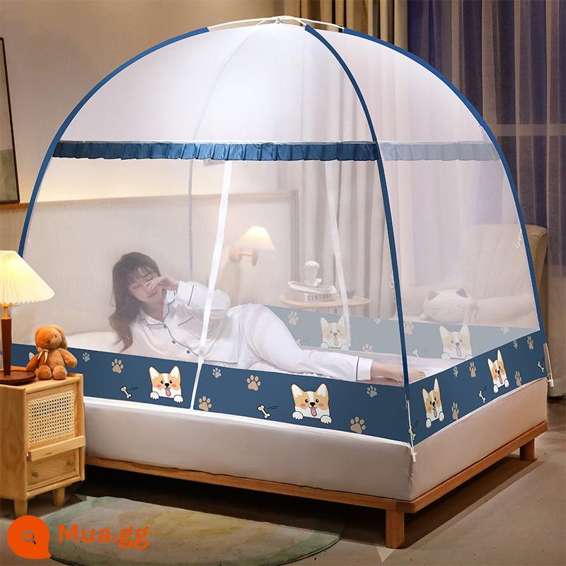 Mùng yurt không cần lắp đặt phòng ngủ gia đình giường 1.2m khung mái chống bụi 2023 chống ngã trẻ em mẫu mới - Áo Corgi/gạc đơn giản và thoáng mát