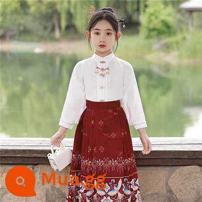 Gió xuân bé gái cổ mặt ngựa bộ váy dài tay bé gái Hanfu váy mùa thu quần áo trẻ em nhà Minh Bộ đồ - Sơ mi dài tay [áo rời]