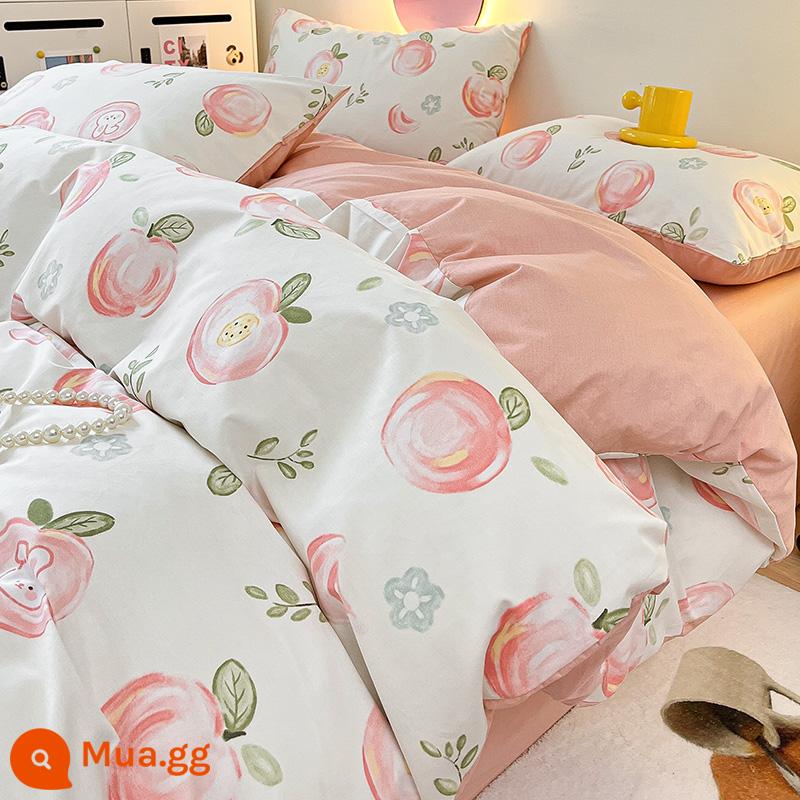 Ins Gió Hoạt Hình Bộ 4 Bộ Cotton Nguyên Chất 100 Cotton Ga Trải Giường Vỏ Chăn Lưới Chăn Ga Gối Màu Đỏ Ký Túc Xá 3 Mảnh Ga Giường - Telos