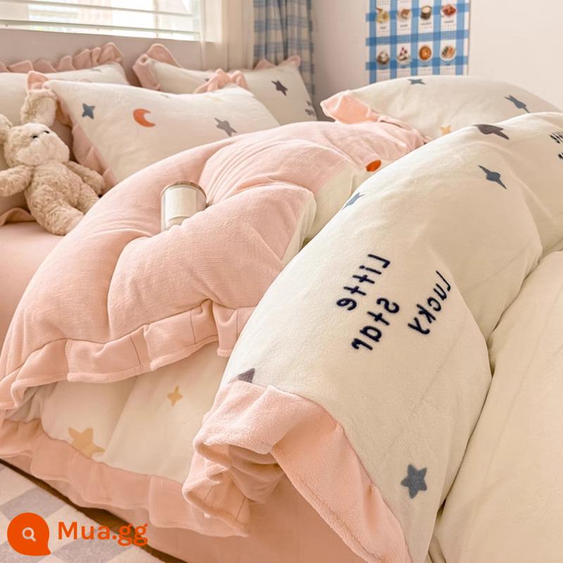 Sữa dày của Hàn Quốc Velvet Bốn cây san hô Velvet Winter Double -sided Plus Tấm chăn trải giường Failela Velvet Bed Supplies - Kiểu ren Xiaoxingyuan [nhung sữa dày để thêm ấm áp]