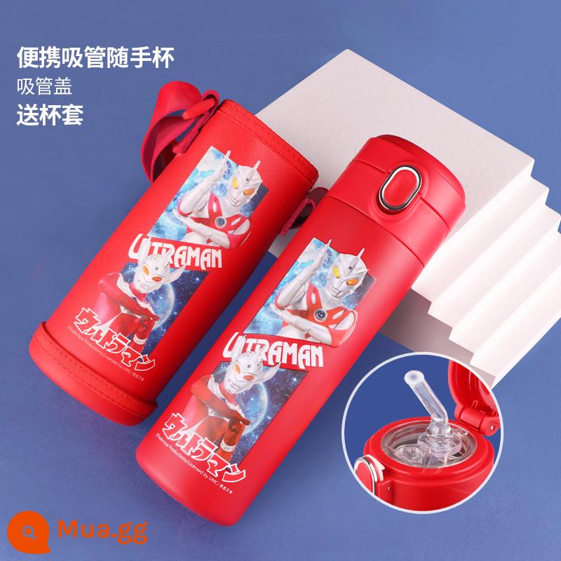 Cúp cách nhiệt của Disney Children - 460ML [Sippy Cup] Nắp cốc miễn phí Ultraman màu đỏ + Thép không gỉ 316