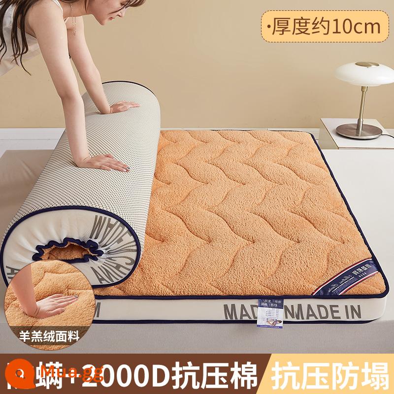 Nệm đệm nhà dày chiếu tatami chiếu ký túc xá sinh viên nệm đơn cứng chiếu mùa đông cho thuê thảm đặc biệt - Cao 10cm-Cừu Nhung-Chữ Camel [Phong cách ấm áp mùa đông-Lưới thoáng khí dưới mắt chim]