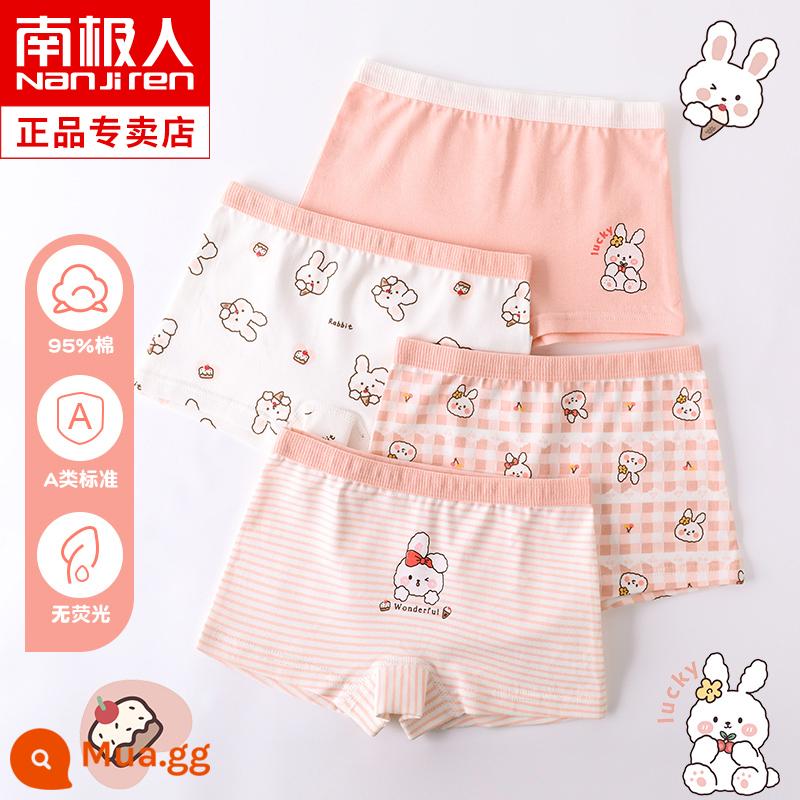 Quần lót trẻ em bé gái bé gái quần đùi cotton nguyên chất 100% cotton bé gái quần đùi bé trai lớn không có pp - Cherry Rabbit - 4 gói [bên trong kháng khuẩn - không kẹp pp] Giảm 5 cho 2 bộ