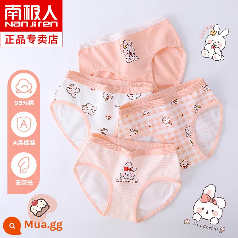 Quần lót trẻ em bé gái bé gái quần đùi cotton nguyên chất 100% cotton bé gái quần đùi bé trai lớn không có pp - Cherry Rabbit - 4 miếng [vỏ kháng khuẩn bên trong - quần lót] 2 bộ giảm 5