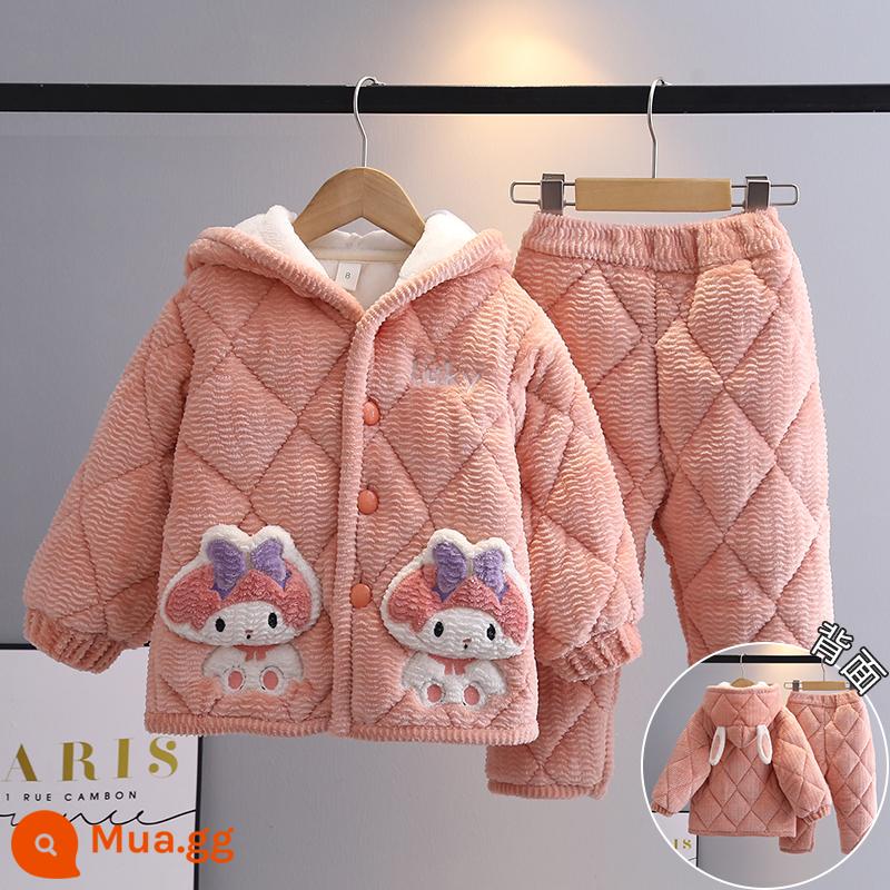 Trẻ Em Bộ Đồ Ngủ Mùa Đông Dày Plus Nhung Plus Cotton Nỉ Hoạt Hình Có Mũ Trùm Đầu Bé Trai Nhà Quần Áo Nỉ San Hô Phù Hợp Với Mùa Đông - H33-búp bê màu hồng