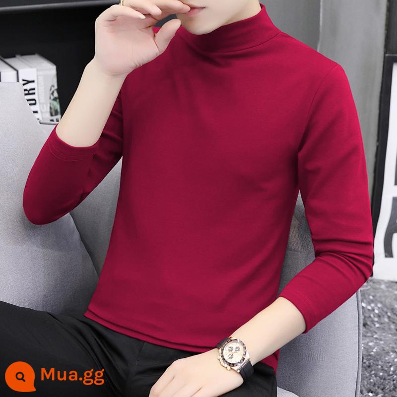 Puno chất lượng cao cổ chữ V nhỏ nhung dày nhung vàng dài tay áo thun nam mùa đông ấm áp áo len nam - Mẫu Burgundy 9001