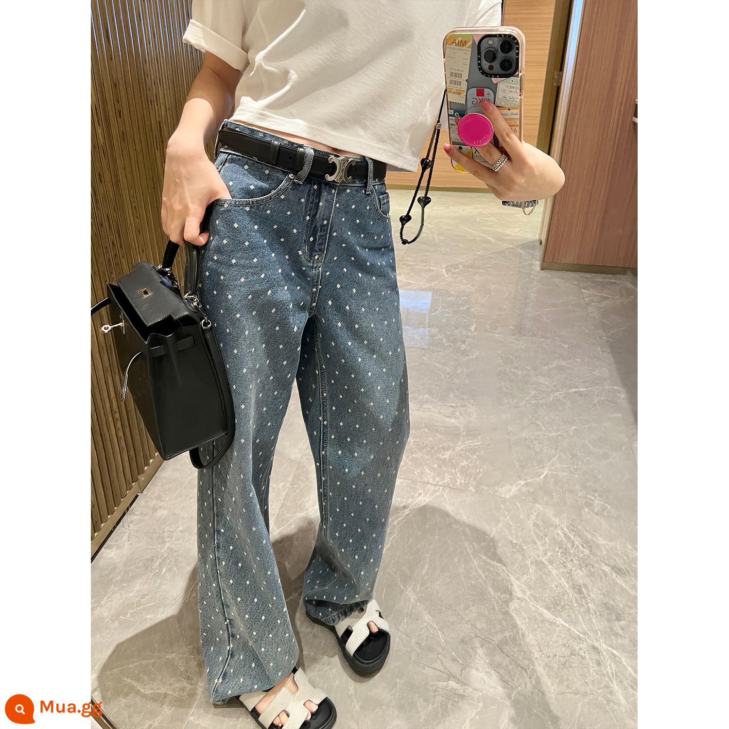 Xiaoyi custom [Xiang Ling denim] quần jean ống rộng nữ 2023 quần ống rộng mới mùa xuân hè - Khăn lau sàn in hình denim phiên bản thường có hàng