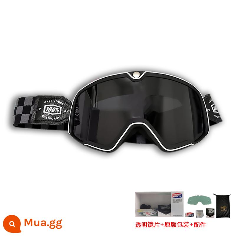 100% kính xe máy Harley retro chống gió cát kính xe máy off-road cưỡi mũ bảo hiểm 3/4 kính - Phim xám khung đen - băng lưới đen xám (gửi ống kính trong suốt + bao bì gốc)