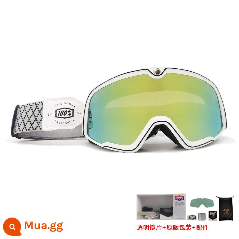 100% kính xe máy Harley retro chống gió cát kính xe máy off-road cưỡi mũ bảo hiểm 3/4 kính - Thắt lưng kim cương vàng khung trắng (miễn phí ống kính trong suốt + bao bì gốc)