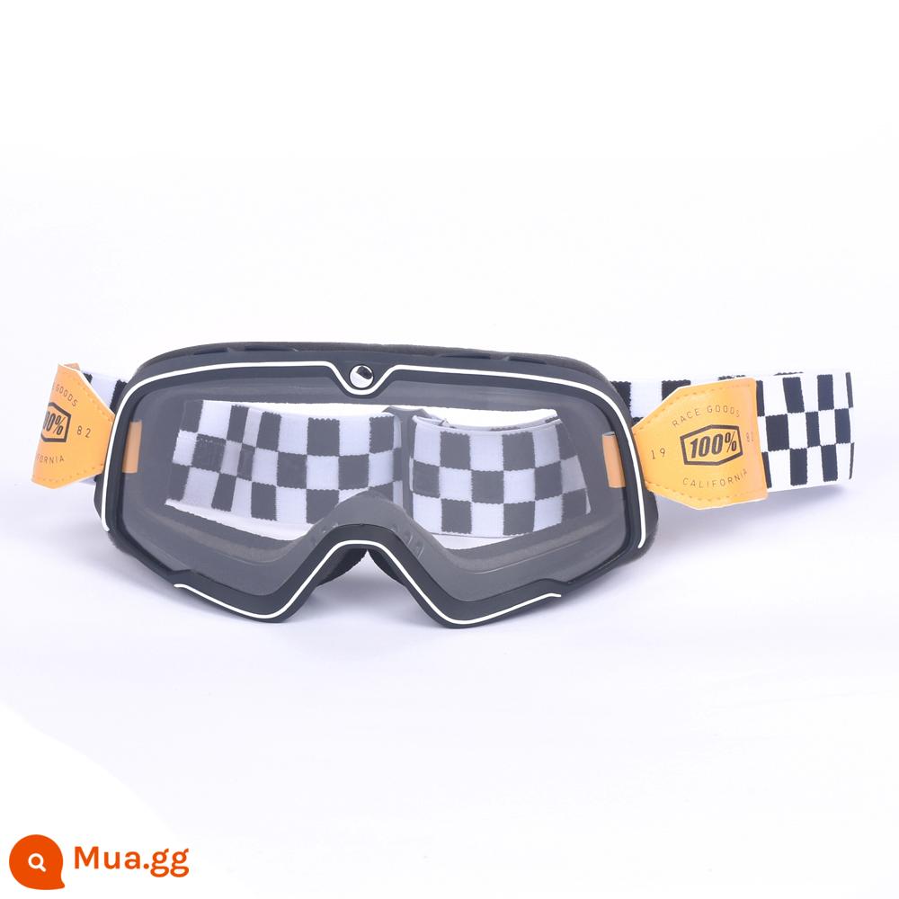 100% kính xe máy Harley retro chống gió cát kính xe máy off-road cưỡi mũ bảo hiểm 3/4 kính - Thấu kính trong suốt gọng đen - kính đeo thắt lưng bàn cờ, thấu kính trong suốt thay thế miễn phí