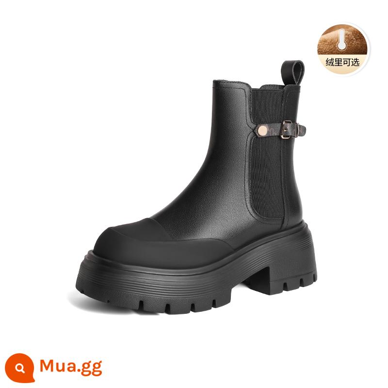 Giày bốt Belle Ống khói Giày bốt nữ Mùa đông 2023 Giày bốt nhung mới Giày Chelsea Boots Mall Giày bốt ngắn A1Y1DDD3 - vải nhung đen