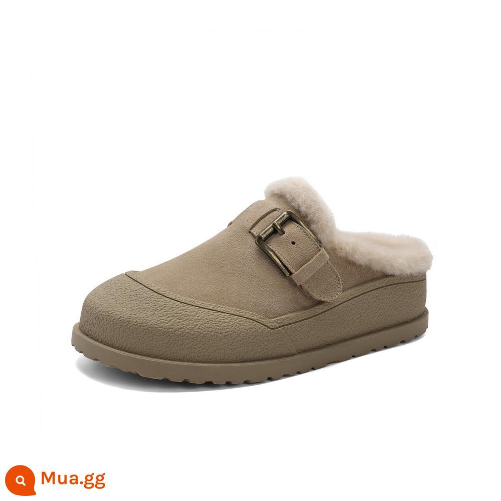 Belle Birkenstock Giày Plus Nhung Nữ Mùa Đông Mới Phẳng Giày Đơn Bao Đầu Giày Lông Dép A4D1DDH3 - quả mơ