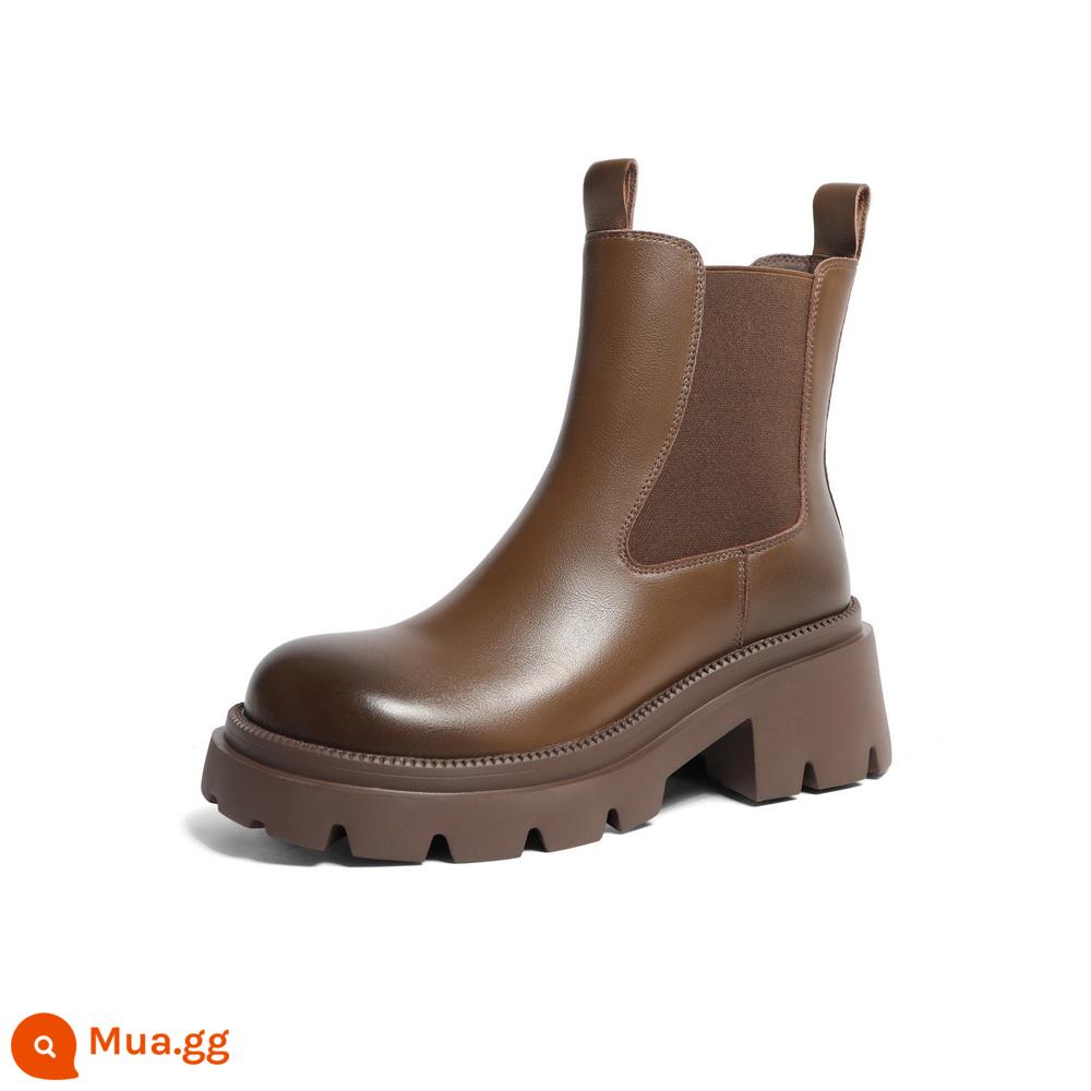 Belle Retro Ống Khói Giày Bốt Nữ Mùa Đông 2023 Mới Giày Chelsea Boot Sang Trọng Giày Boot Cổ Ngắn B1614DD3 - nhung nâu