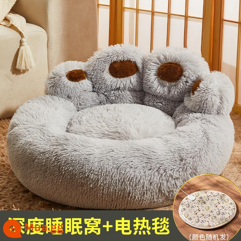 Mèo mùa đông ấm cũi chó bốn mùa đa năng mùa đông phong cách sữa đặc sofa giường mùa đông nhà mèo cưng nguồn cung cấp - Xám cao cấp [có chăn điện, giữ ấm gấp đôi]