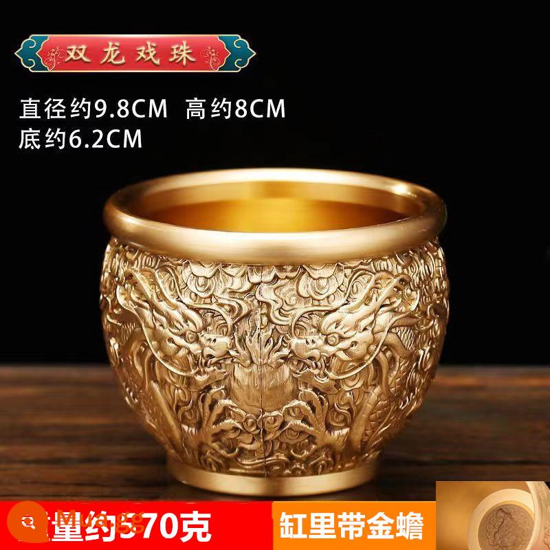 Lucky Jinbao Baifu Xi lanh đồng Đồng thau nguyên chất Xi lanh gạo Dồi dào Vật trang trí Phòng khách lớn Trang trí nội thất Con heo đất nhỏ - [Rồng đôi chơi với ngọc trai] Hạt chuyển miễn phí có đường kính ngoài khoảng 10 cm và đồng xu + thỏi Năm Hoàng đế miễn phí