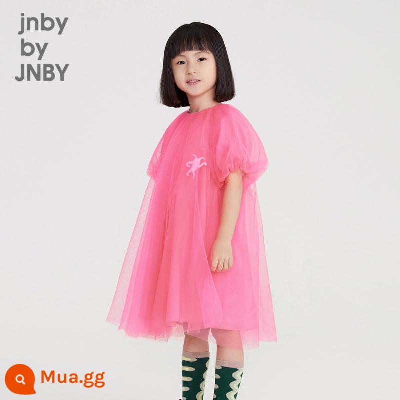 Quần áo cha mẹ-con Giang Nam Buyi quần áo trẻ em mùa hè váy lưới công chúa tay phồng bé gái trẻ em jnbybyjnby - 627 hoa hồng huỳnh quang màu đỏ