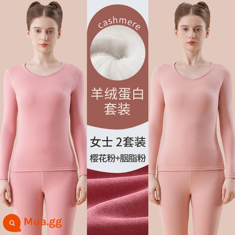 Catman Lụa Cashmere Làm Nóng Quần Áo Nữ Dày Plus Quần Lót Nhung Mặc Quần Áo Mùa Thu Bộ Quần Vệ Sinh Mùa Đông Đáy Áo Sơ Mi - Phấn má hồng + Phấn má hồng