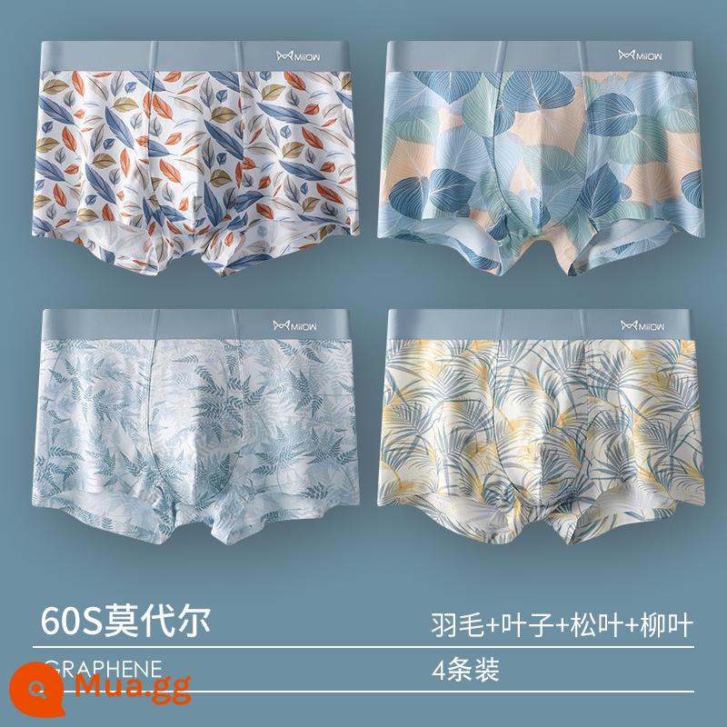 Catman Quần Lót Nam Bé Trai Quần Short Cotton Modal 100% Cotton Tập Thanh Niên Rời Thoáng Khí Quần Boxer - 4 Gói [60S Modal + Kháng khuẩn Graphene] Kết hợp 10