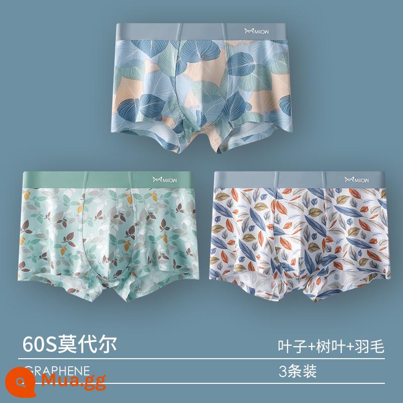 Catman Quần Lót Nam Bé Trai Quần Short Cotton Modal 100% Cotton Tập Thanh Niên Rời Thoáng Khí Quần Boxer - 3 gói [60S Modal + Kháng khuẩn Graphene] Kết hợp 16