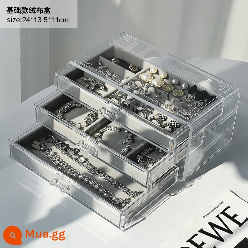 Bông Tai Hộp Bảo Quản Chống Oxy Hóa Vòng Cổ Hộp Đựng Trang Sức Acrylic Xuyên Tai Kim Vòng Tay Móng Tay Nghệ Thuật Hộp Đựng Trang Sức - Hộp đựng trang sức nhung ba ngăn cơ bản-SF1005-1S