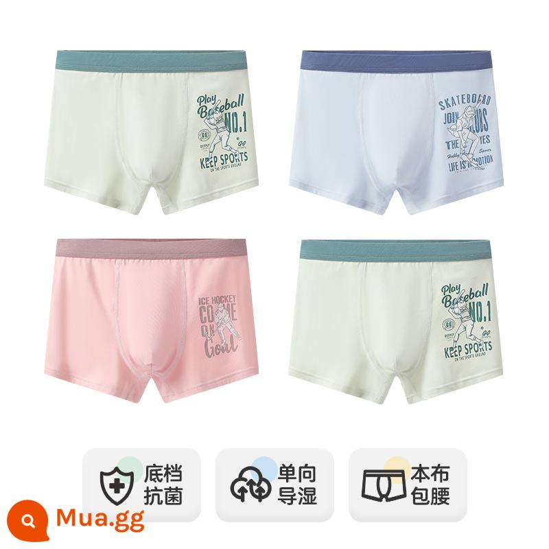 Quần lót bé trai Inbolon, quần lót boxer cotton nguyên chất cho bé trai, quần an toàn cotton cỡ lớn cho trẻ em, quần short boxer trẻ em - Cậu bé thể thao bốn múi