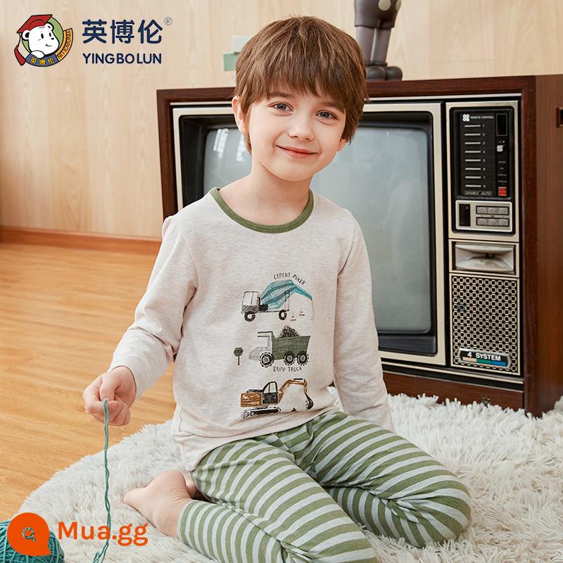 Bộ đồ lót trẻ em inblen cotton nguyên chất quần áo thu đông bé trai quần vệ sinh cotton bé trai đồ ngủ lớn áo len cotton trẻ em - 80325 màu xanh lá cây