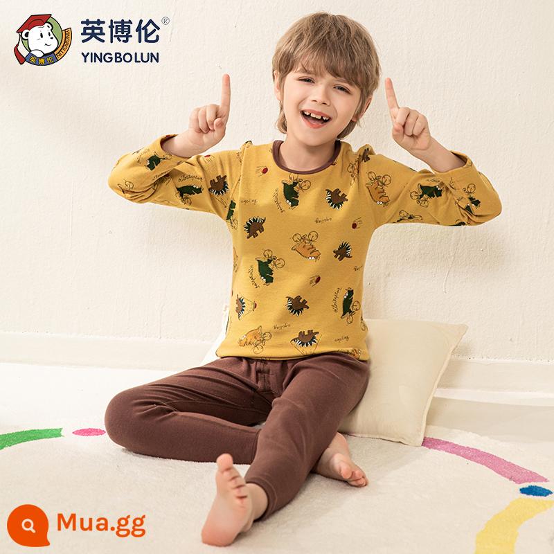 Bộ quần áo thu đông và quần vệ sinh bé trai Inbolun Bộ đồ lót cotton ấm áp nguyên chất cho bé Bộ đồ ngủ Bộ đồ ngủ cotton mùa thu đông cho bé từ trung cấp trở lên - 80972 màu vàng nhạt