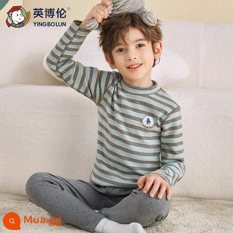 Inblen Bé Trai Hot Quần Áo Thục Nhung Cotton Nguyên Chất Quần Lót Trẻ Em Vệ Sinh Quần Dày Cổ Giữa Bé Trai Áo Len Cotton - 85289 sọc xanh xám