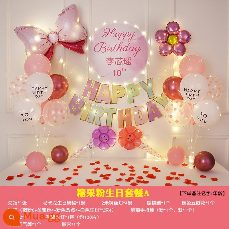 Đèn led chữ happy birthday con gái tròn một tuổi thân cây lãng mạn bố trí khung cảnh vật dụng trang trí bất ngờ - Sinh nhật Candy Pink A [tên nhận xét + tuổi]