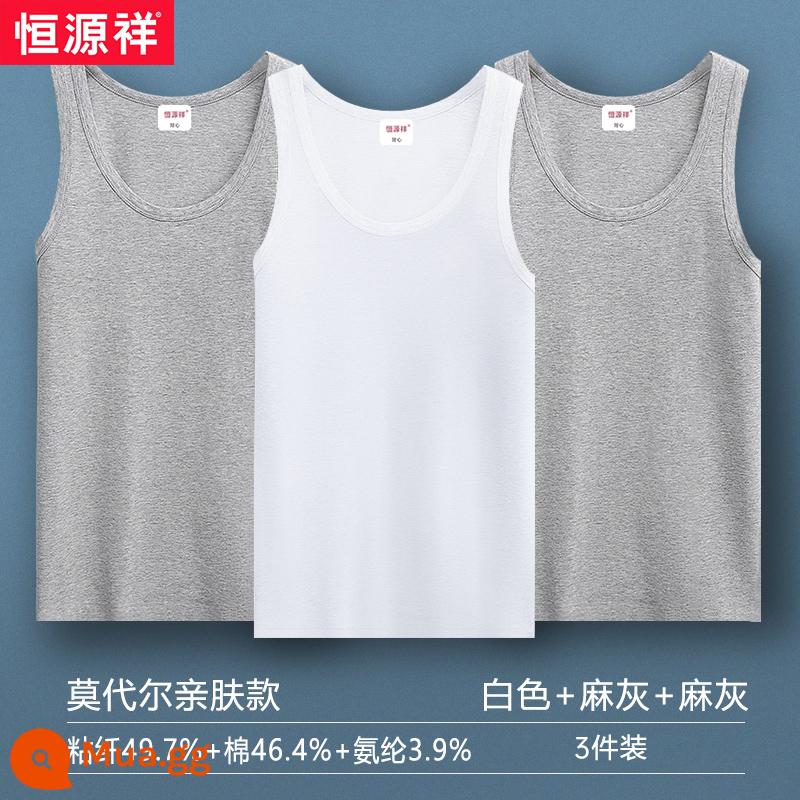 Hengyuanxiang cộng với phân bón và mở rộng vest nam bông nguyên chất bên trong mặc rộng kích thước lớn mùa hè cotton thể thao yếm trong áo - [Áo vest cotton Modal] trắng + xám gai + xám gai [3 gói]