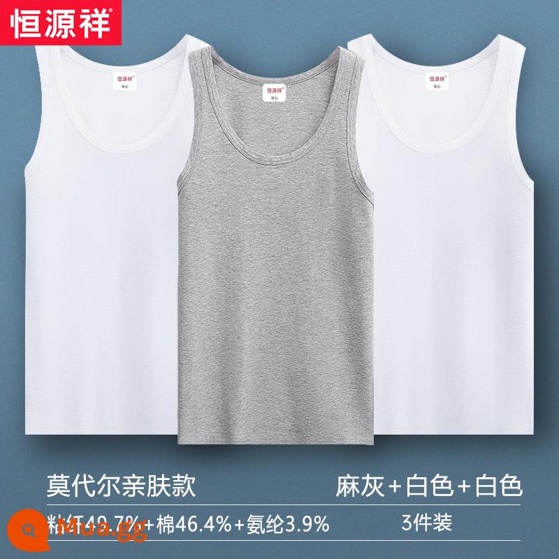 Hengyuanxiang cộng với phân bón và mở rộng vest nam bông nguyên chất bên trong mặc rộng kích thước lớn mùa hè cotton thể thao yếm trong áo - [Áo vest cotton Modal] Xám gai dầu + Trắng + Trắng [3-Pack]