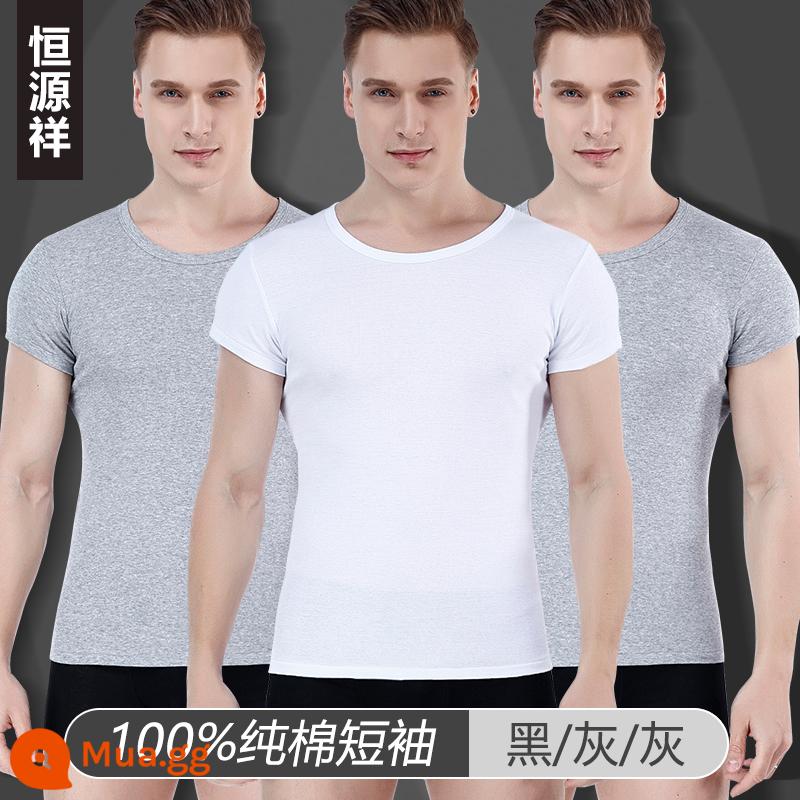 Hengyuanxiang cộng với phân bón và mở rộng vest nam bông nguyên chất bên trong mặc rộng kích thước lớn mùa hè cotton thể thao yếm trong áo - [3 chiếc tay ngắn] Xám + Xám + Trắng