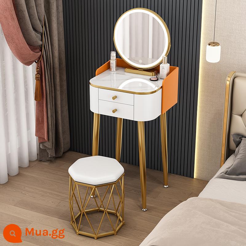 Bàn trang điểm phòng ngủ chung cư nhỏ mini đa năng siêu hẹp lưới gió Bắc Âu màu đỏ tủ bàn trang điểm đơn giản tiết kiệm diện tích - Bàn màu cam hai lớp 40cm + gương thông minh + ghế tổ chim ZZJ