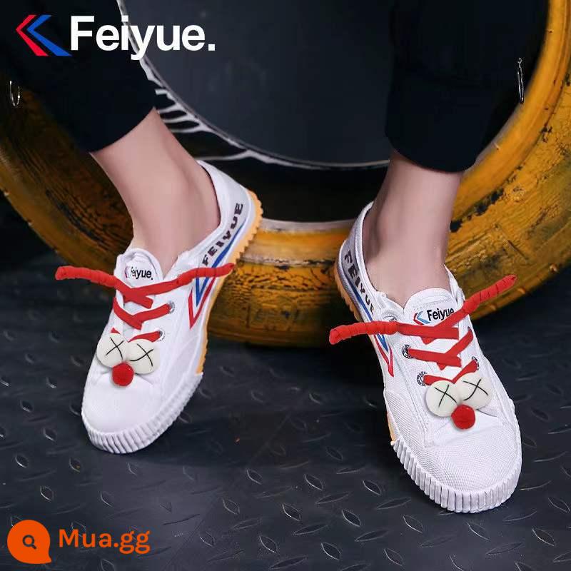 Giày Feiyue, giày thể thao điền kinh, giày vải nội địa cổ điển retro cho nam và nữ, giày trắng cho cặp đôi, hợp thời trang - Giày + mắt sâu bướm DIY màu đỏ, màu dây giày có thể được lưu ý