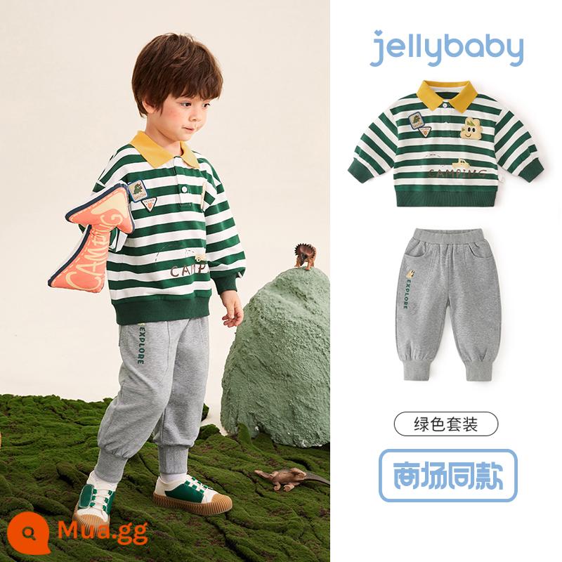 Jellybee 2023 new baby mùa xuân sọc trẻ em quần áo thể thao mùa xuân và mùa thu cậu bé bộ đồ mát mẻ và đẹp trai - Xanh-JTB33588