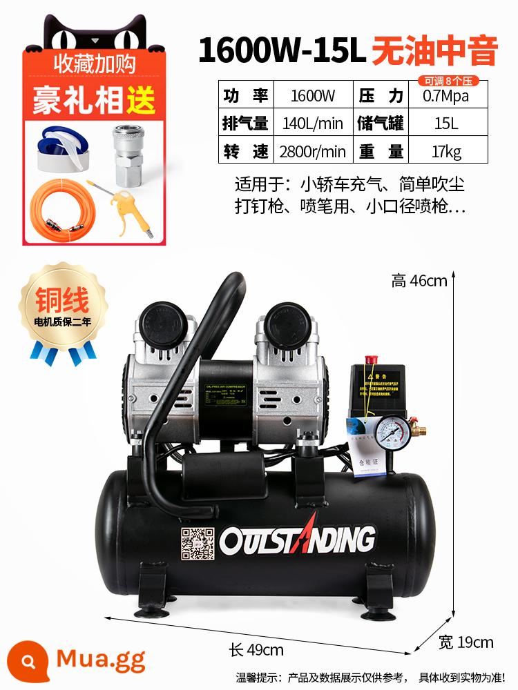 Otus Không Dầu Im Lặng Không Khí 220V Máy Bơm Không Khí Xịt Nhỏ Không Khí Nghề Mộc Trang Trí Máy Bơm Không Khí - Dây đồng S1600W-15L + van điện từ