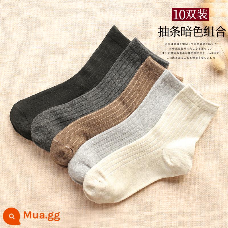 Vớ nam giữa vào mùa thu và mùa đông Cotton Đàn ông Amea Kattan Kattan Retro Dân tộc Retro Stocking - [10 đôi] Tất sọc đậm đến giữa bắp chân