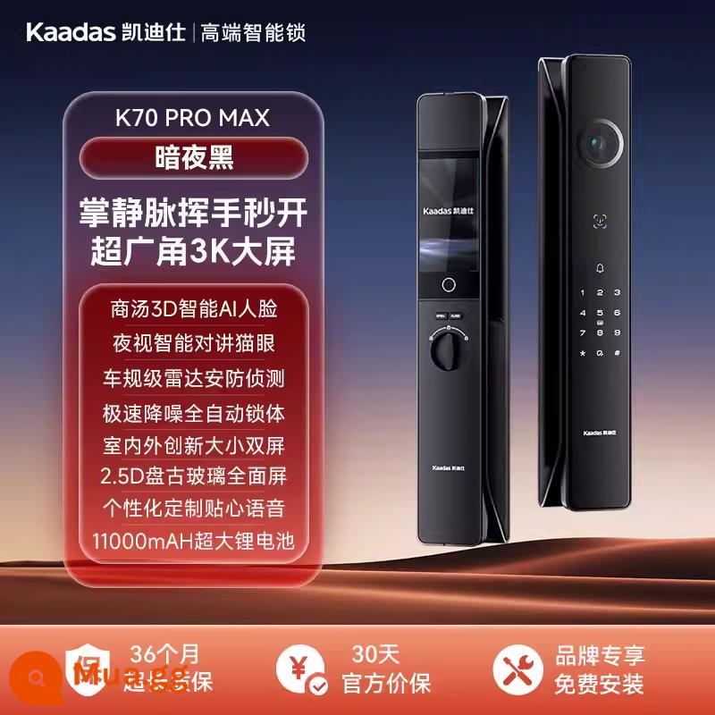 Khóa cửa thông minh Kaidis K70 Pro max 3D nhận diện khuôn mặt khóa thông minh màn hình mắt mèo khóa thông minh - K70 Pro Max Đen Đêm Tối