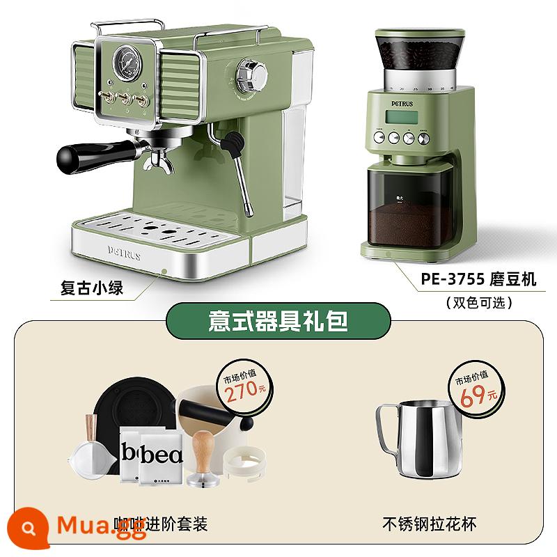 Bài Cui Retro Máy Pha Cà Phê Espresso Nhà Nhỏ Hoàn Toàn Bán Tự Động Chuyên Nghiệp 15bar Hơi Nước Bọt Sữa - Bạch đậu khấu (xanh nhỏ + máy xay đậu)