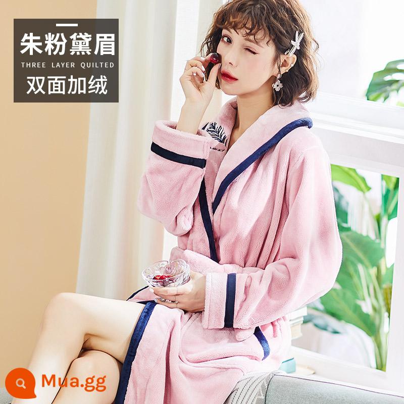 Nanjiren váy ngủ nữ mùa xuân và mùa thu đông dày và dài nam san hô lông cừu những người yêu thích flannel đồ ngủ ấm áp áo choàng tắm - Zhufendaimei [nữ]