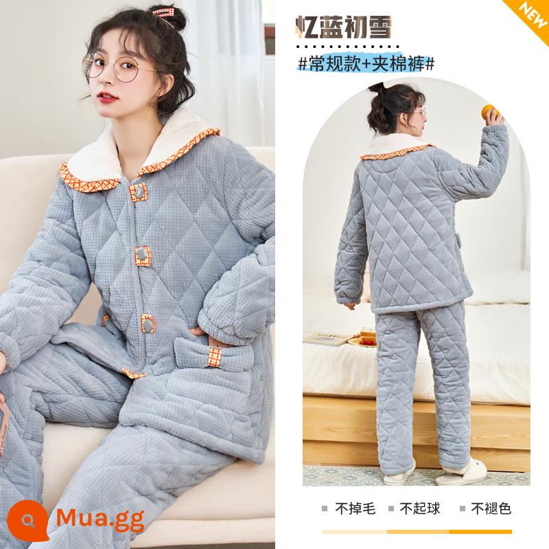 Nỉ san hô váy ngủ nữ mùa thu đông 2022 nhung mới cotton dày Bộ đồ ngủ trung dài flannel dịch vụ tại nhà - Yilan Chuxue [kiểu dáng thông thường + quần chần bông]