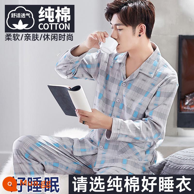 Nanjiren Bộ Đồ Ngủ Nam Nam Xuân Thu Cotton Dài Tay Homewear Nam Thu Đông Bộ Đồ Mỏng - Ca rô tươi