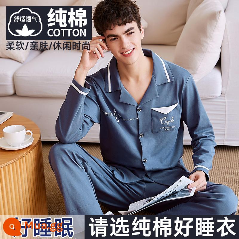 Nanjiren Bộ Đồ Ngủ Nam Nam Xuân Thu Cotton Dài Tay Homewear Nam Thu Đông Bộ Đồ Mỏng - dịu dàng