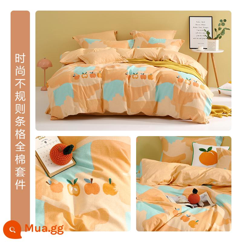 Giường Bellis Bộ 4 Cotton Nguyên Chất 100 Tờ Vỏ Chăn Vỏ Chăn Trang Bị Tấm Bộ Chăn Ga giường Đôi - Miao Lian thoáng qua (100% cotton + mật độ cao 40S + không dễ phai)