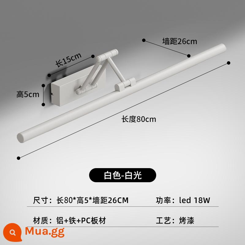 Gương Led đèn pha phòng thay đồ miễn phí đấm tủ phòng tắm bàn trang điểm gương ánh sáng có thể gập lại kính thiên văn đính đá tủ gương ánh sáng - Model màu trắng 80cm [Ánh sáng trắng 18W]