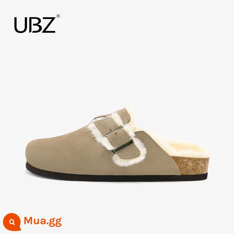 Giày đơn Birkenstock chống thấm nước UBZ dành cho cặp đôi nam nữ mùa xuân hè 2023 nút chai mới áo khoác ngoài đáy dày Bao Đầu Birkenstock nửa kéo - Khaki-nhung (bán trước trong 10 ngày)